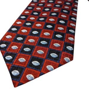 Pfizer Necktie Mens Red Blue Square Pattern Silk Blend Business Formal 59 inches